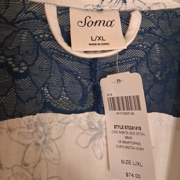 NEW Soma Cool Nights Floral Lace Trim Kimono Short Robe Sz L/XL NWT - Picture 4 of 8